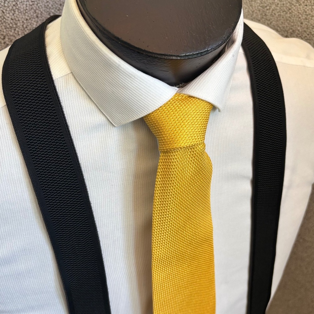 Trafalgar Suspenders Mens OS Black Leather Trim Convertible Clip-On Classic
